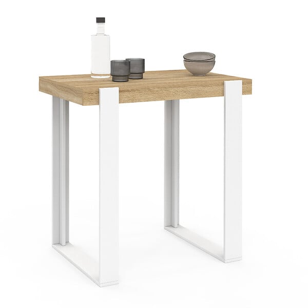 ID MARKET - Table haute de bar PHOENIX bois et blanc 90 cm - large
