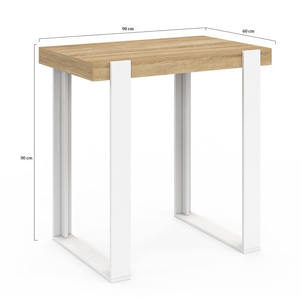 ID MARKET - Table haute de bar PHOENIX bois et blanc 90 cm - large