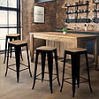 ID MARKET - Lot de 4 tabourets de bar LENY métal noir mat assise bois empilable aspect brut factory - vignette