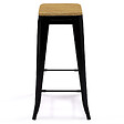 ID MARKET - Lot de 4 tabourets de bar LENY métal noir mat assise bois empilable aspect brut factory - vignette