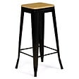 ID MARKET - Lot de 4 tabourets de bar LENY métal noir mat assise bois empilable aspect brut factory - vignette