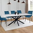 ID MARKET - Table à manger extensible rectangle ALIX 6-10 personnes pied araignée noir plateau effet marbre blanc ALASKA 160-200 cm - vignette