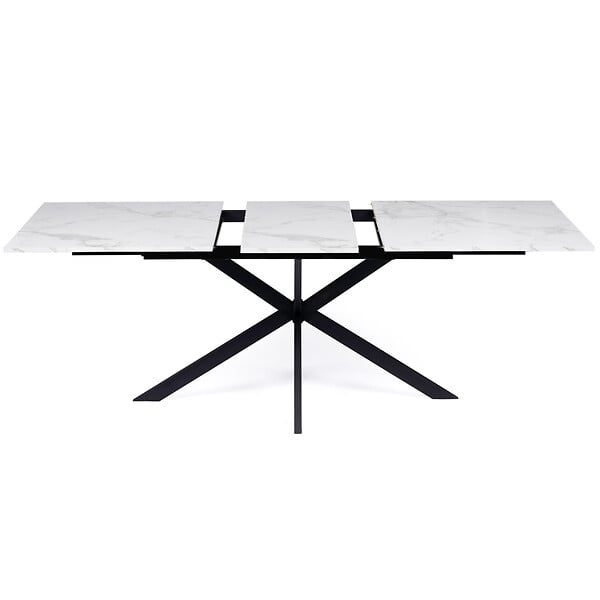 ID MARKET - Table à manger extensible rectangle ALIX 6-10 personnes pied araignée noir plateau effet marbre blanc ALASKA 160-200 cm - large