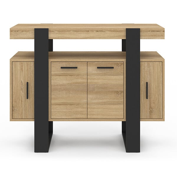ID MARKET - Buffet 100 cm PHOENIX 4 portes bois et noir - large