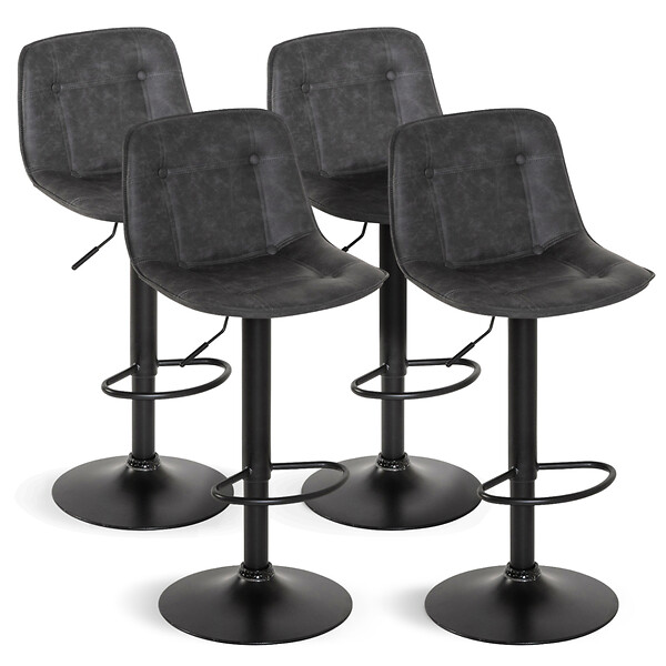 ID MARKET - Lot de 4 tabourets de bar DENVER gris vintage - large