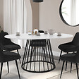 ID MARKET - Table à manger extensible ronde YUNA 4-8 personnes plateau effet marbre blanc ALASKA et noir 110 - 150 cm - vignette