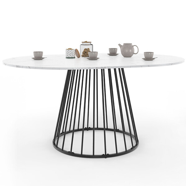 ID MARKET - Table à manger extensible ronde YUNA 4-8 personnes plateau effet marbre blanc ALASKA et noir 110 - 150 cm - large