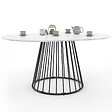ID MARKET - Table à manger extensible ronde YUNA 4-8 personnes plateau effet marbre blanc ALASKA et noir 110 - 150 cm - vignette