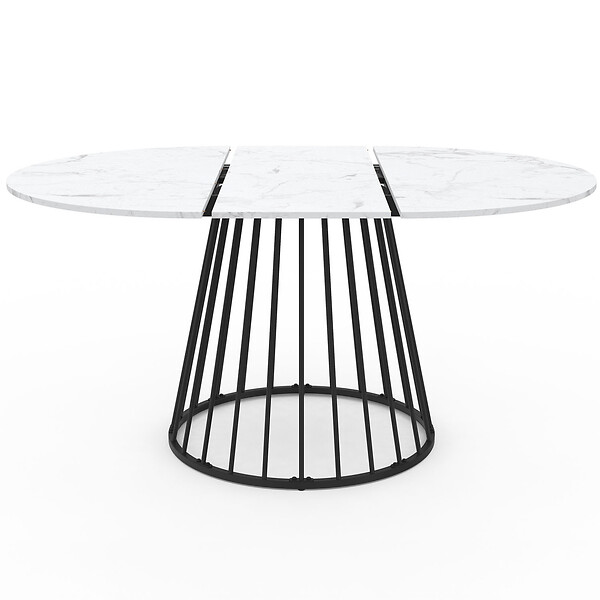 ID MARKET - Table à manger extensible ronde YUNA 4-8 personnes plateau effet marbre blanc ALASKA et noir 110 - 150 cm - large