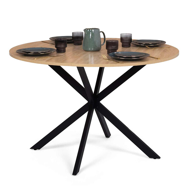 ID MARKET - Table à manger ronde ALIX 6 personnes pied araignée bois et noir 110 cm - large