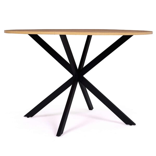 ID MARKET - Table à manger ronde ALIX 6 personnes pied araignée bois et noir 110 cm - large