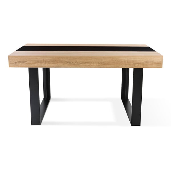 ID MARKET - Table à manger rectangle PHOENIX 6 personnes bois et noir bande centrale noire 160 cm - large