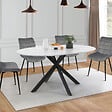 ID MARKET - Table à manger extensible ronde ALIX 4-8 personnes pied araignée noir plateau effet marbre blanc ALASKA 110-150 cm - vignette