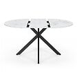 ID MARKET - Table à manger extensible ronde ALIX 4-8 personnes pied araignée noir plateau effet marbre blanc ALASKA 110-150 cm - vignette