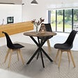 ID MARKET - Table à manger ronde ALIX 4 personnes pied araignée noir et plateau bois foncé HAWKINS 80 cm - vignette