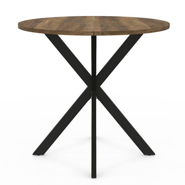 ID MARKET - Table à manger ronde ALIX 4 personnes pied araignée noir et plateau bois foncé HAWKINS 80 cm - large