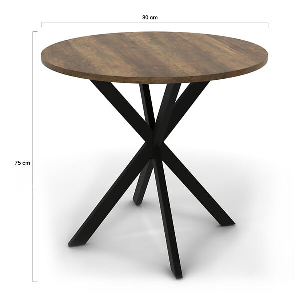 ID MARKET - Table à manger ronde ALIX 4 personnes pied araignée noir et plateau bois foncé HAWKINS 80 cm - large