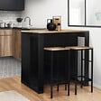 ID MARKET - Ensemble table de bar îlot JUNO bois noir avec plateau façon hêtre et 2 tabourets de bar DETROIT - vignette