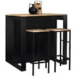 ID MARKET - Ensemble table de bar îlot JUNO bois noir avec plateau façon hêtre et 2 tabourets de bar DETROIT - vignette