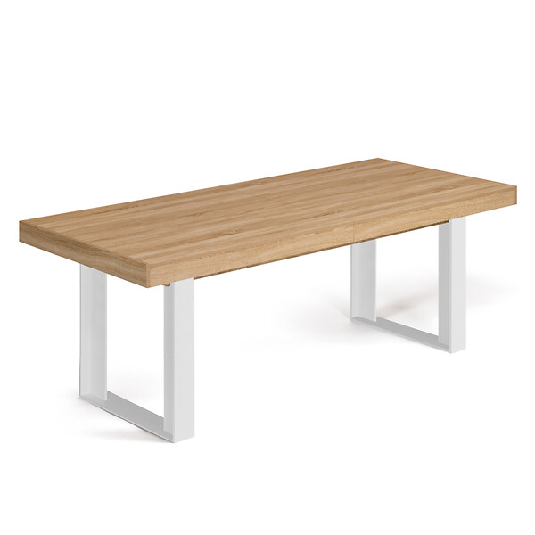 ID MARKET - Table à manger extensible rectangle PHOENIX 6-12 personnes bois et blanc 200-300 cm - large