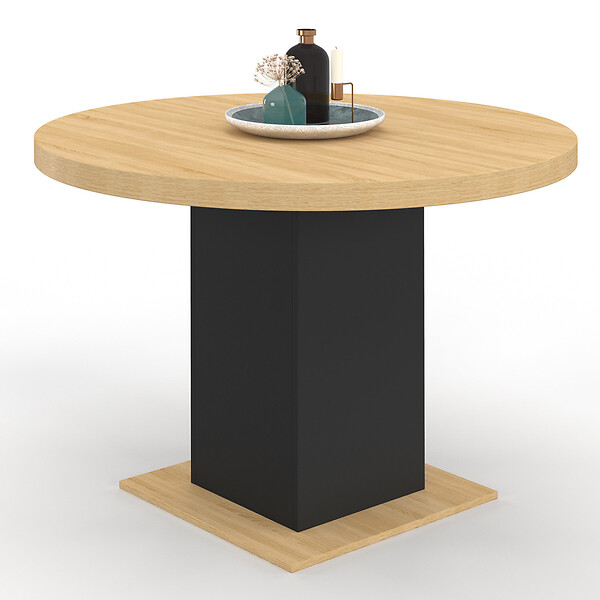 ID MARKET - Table à manger ronde EDEN 6 personnes bois et noir 110 cm - large