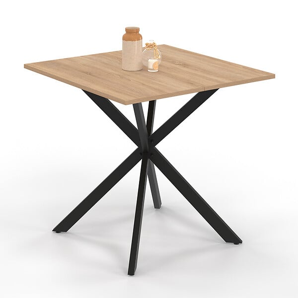 ID MARKET - Table à manger carrée ALIX 4 personnes pied araignée bois et noir 80 cm - large