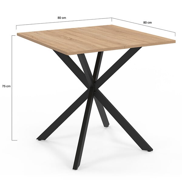 ID MARKET - Table à manger carrée ALIX 4 personnes pied araignée bois et noir 80 cm - large