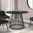 ID MARKET - Table à manger ronde YUNA 6 personnes plateau effet marbre noir ALASKA et pied filaire en métal noir 110 cm - vignette