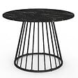ID MARKET - Table à manger ronde YUNA 6 personnes plateau effet marbre noir ALASKA et pied filaire en métal noir 110 cm - vignette