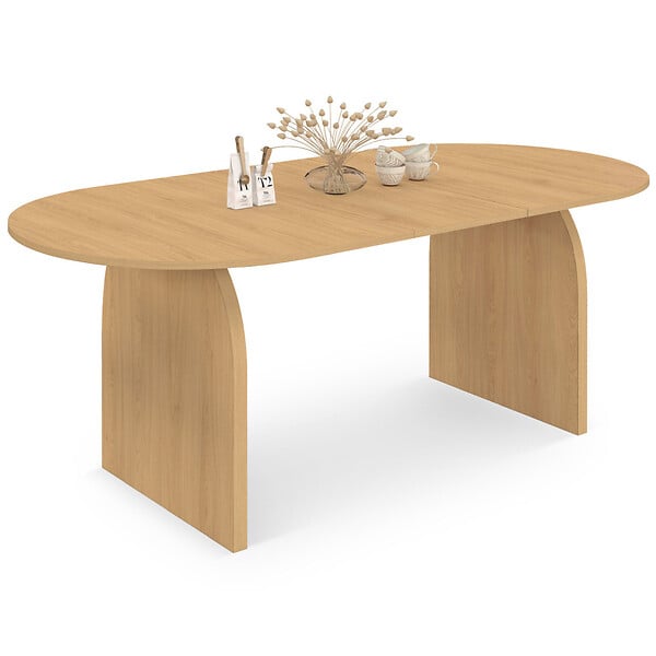ID MARKET - Table à manger extensible japandi ovale EDITH 6-10 personnes en bois façon hêtre 160 - 200 cm - large