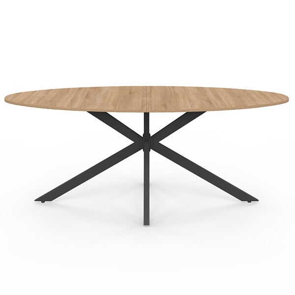 ID MARKET - Table à manger ovale ALIX 10 personnes pied araignée bois et noir 200 cm - large