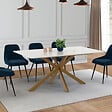 ID MARKET - Table à manger rectangle ALIX 8 personnes pied araignée laiton et plateau effet marbre doré ALASKA 160 cm - vignette