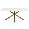 ID MARKET - Table à manger rectangle ALIX 8 personnes pied araignée laiton et plateau effet marbre doré ALASKA 160 cm - vignette