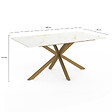 ID MARKET - Table à manger rectangle ALIX 8 personnes pied araignée laiton et plateau effet marbre doré ALASKA 160 cm - vignette
