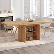 ID MARKET - Table à manger extensible rectangle JULIETTE 6-10 personnes pied central effet lattes avec rangement 160-200 cm - vignette