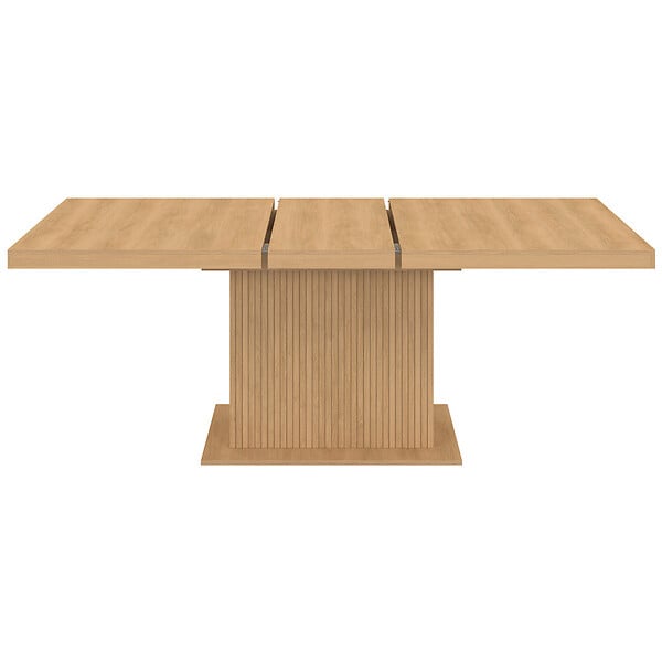 ID MARKET - Table à manger extensible rectangle JULIETTE 6-10 personnes pied central effet lattes avec rangement 160-200 cm - large