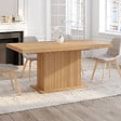 ID MARKET - Table à manger extensible rectangle JULIETTE 6-10 personnes pied central effet lattes avec rangement 160-200 cm - vignette