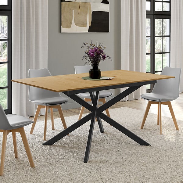ID MARKET - Table à manger extensible rectangle INES 6-10 personnes bois et noir 160-200 cm - large