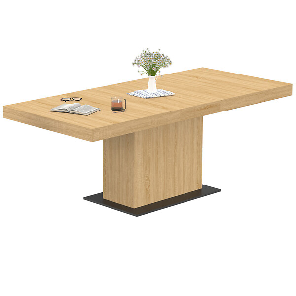 ID MARKET - Table à manger extensible rectangle EDEN 6-10 personnes bois et socle noir 160-200 cm - large