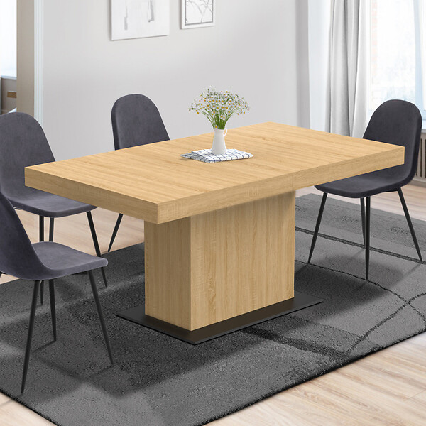 ID MARKET - Table à manger extensible rectangle EDEN 6-10 personnes bois et socle noir 160-200 cm - large