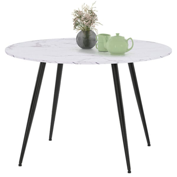 ID MARKET - Table à manger ronde AMELIA 4 personnes effet marbre blanc ALASKA pieds métal noir 110 cm - large