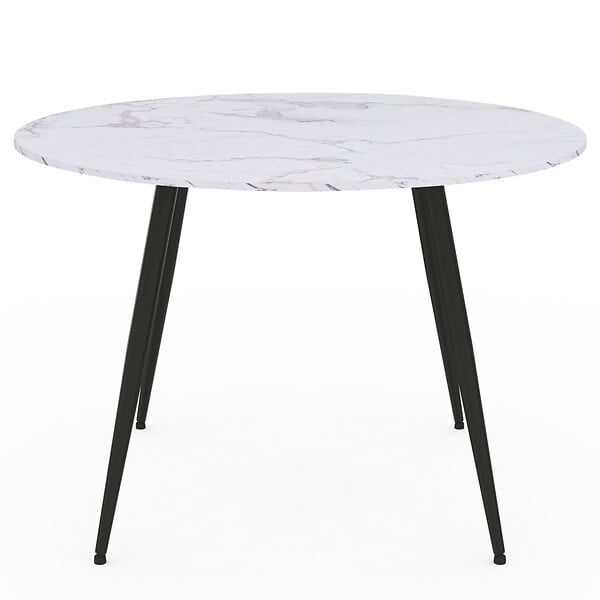 ID MARKET - Table à manger ronde AMELIA 4 personnes effet marbre blanc ALASKA pieds métal noir 110 cm - large