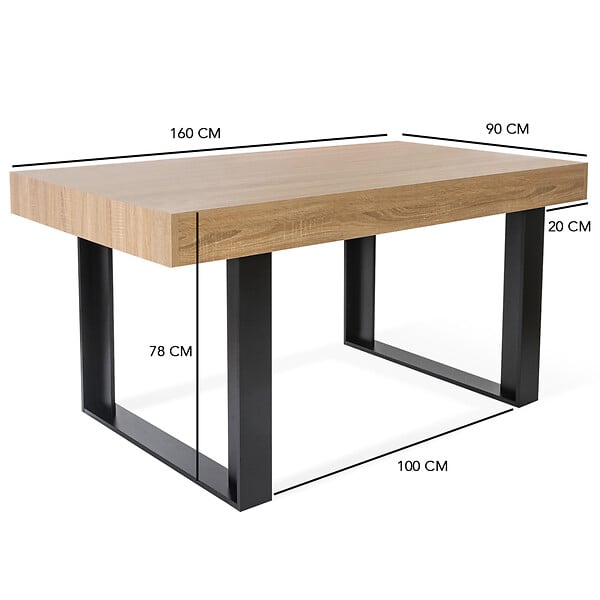 ID MARKET - Table à manger rectangle PHOENIX 6 personnes bois et noir 160 cm - large