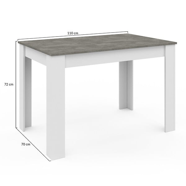 ID MARKET - Table à manger rectangle ROZY 4 personnes blanc plateau effet béton 110 cm - large