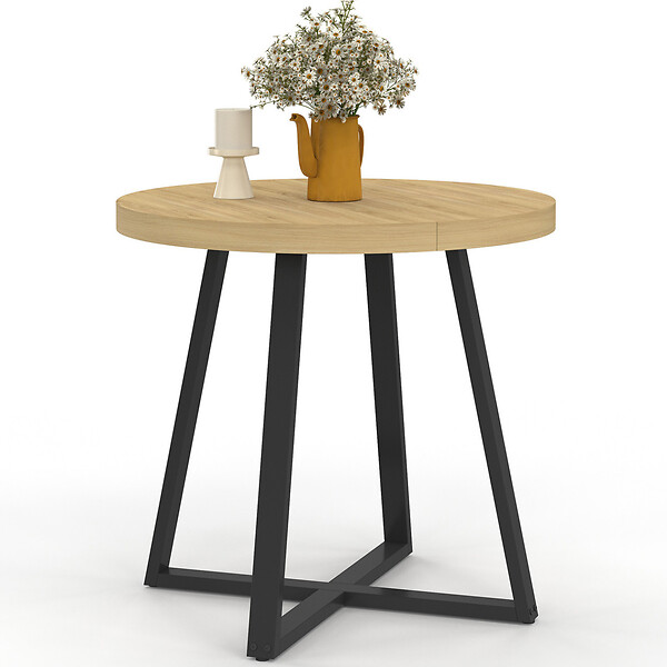 ID MARKET - Table à manger fixe ronde SELMA 4 personnes bois et noir 80 cm - large
