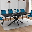 ID MARKET - Table à manger extensible rectangle ALIX 6-10 personnes pied araignée noir et plateau effet marbre noir ALASKA 160-200 cm - vignette