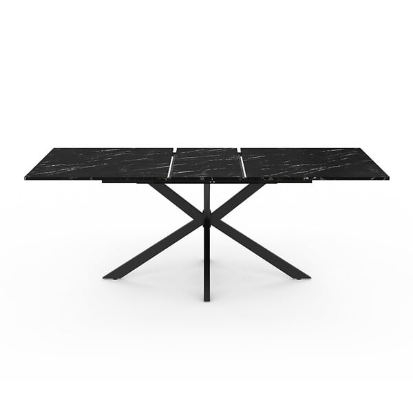 ID MARKET - Table à manger extensible rectangle ALIX 6-10 personnes pied araignée noir et plateau effet marbre noir ALASKA 160-200 cm - large