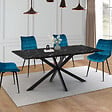 ID MARKET - Table à manger extensible rectangle ALIX 6-10 personnes pied araignée noir et plateau effet marbre noir ALASKA 160-200 cm - vignette