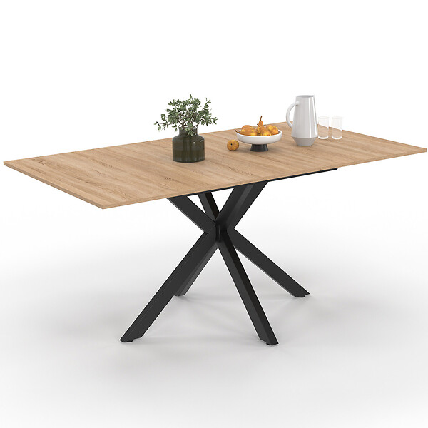 ID MARKET - Table à manger extensible rectangle ALIX 4-8 personnes pied araignée bois et noir 120 - 160 cm - large