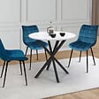 ID MARKET - Table à manger ronde ALIX 4 personnes pied araignée noir plateau effet marbre blanc ALASKA 80 cm - vignette
